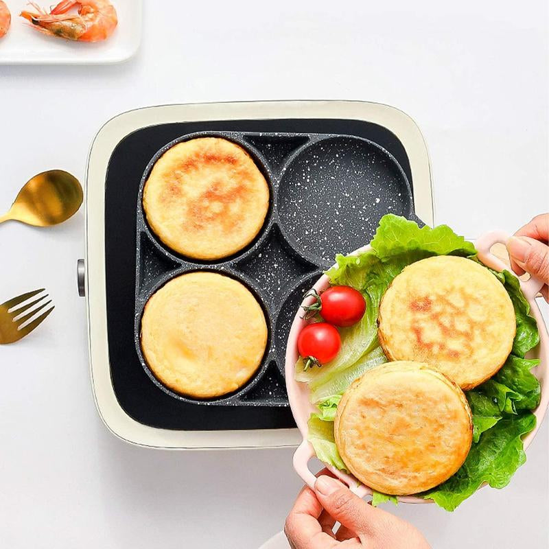 Versatile 4-Hole Non-Stick Frying Pan with Wooden Handle - Perfect for Cooking Eggs, Easy to Clean Skillet for Home Kitchen & Ideal Birthday Gift!
